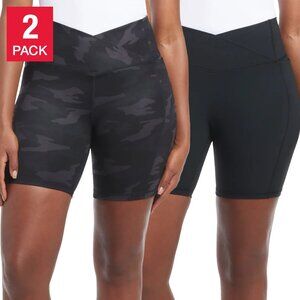 Danskin Women's Cross Waist 2-Pack Bike Shorts, Side Pockets